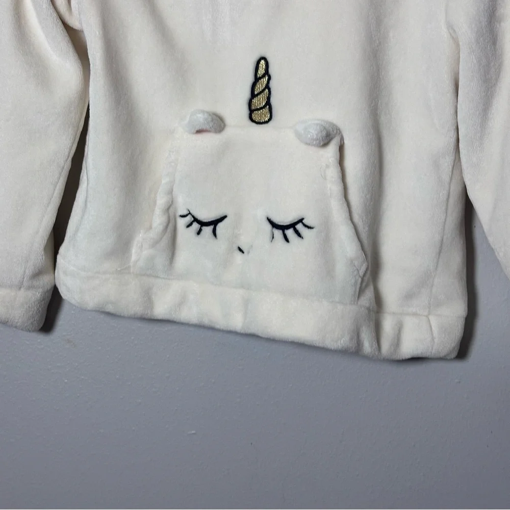 H&M Girls Kids White Cream Pullover Unicorn‎ Hoodie Sweater size 8/10.